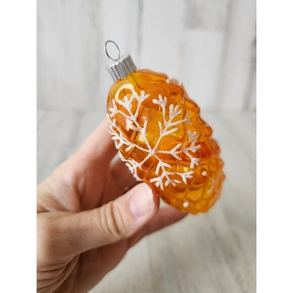 Vintage radko shiny Brite pinecone yellow snowflake ornament Xmas tree - Picture 10 of 10